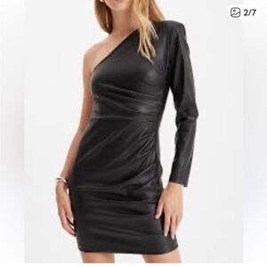 Express One Shoulder Black Faux Leather Dress